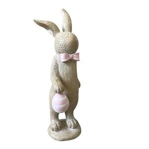 Hip & Hop Resin Bunny Rabbit with Pink Bowtie & Egg 15in Spring Easter Decor New